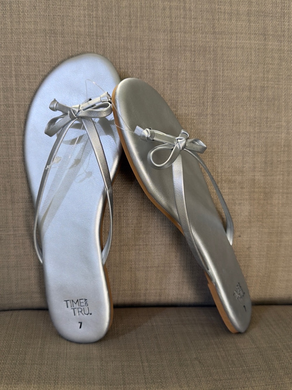 Time and Tru Silver Bow Thong Sandals - Women's